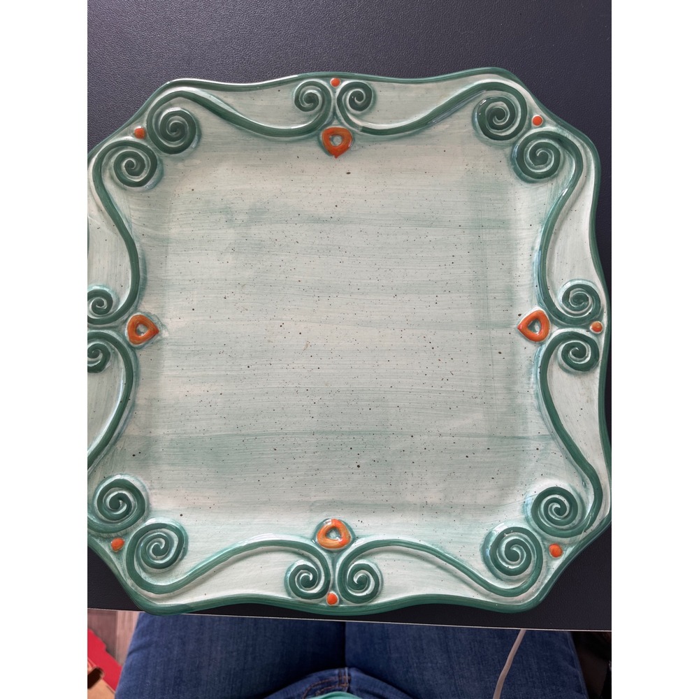 Medici Tabletops Unlimited Decorative Square Platter Aqua‎ Green Swirls